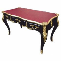Prunkvoller Barock Schreibtisch Sekretär Schwarz Gold Bordeauxrot
