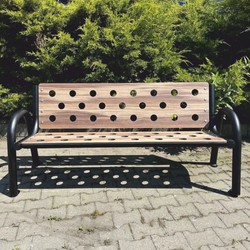 Casa Padrino panca da parco con schienale e braccioli naturale / marrone / nero 192 cm - Panca urbana - Panca da giardino - Panca da esterno
