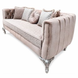 Casa Padrino canapé baroque de luxe rose / argent 235 cm - Somptueux canapé de style baroque avec coussins - Mobilier de salon baroque