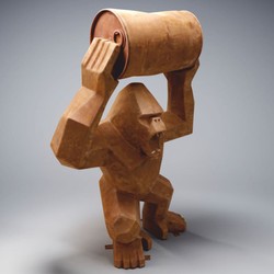 Casa Padrino Decorative Sculpture Gorilla with Barrel Rust H. 140 cm - Monkey Figure - Large Garden Statue - Large Animal Figure