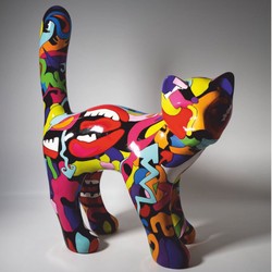 XXL Garten Deko Skulptur Figur Katze Bunt