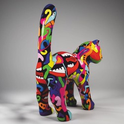 XXL Garten Deko Skulptur Figur Katze Bunt