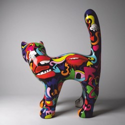 XXL Garten Deko Skulptur Figur Katze Bunt