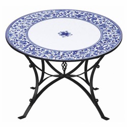 Casa Padrino tavolo da pranzo Art Nouveau di lusso bianco / blu / nero Ø 140 cm - Tavolo rotondo da giardino - Mobili per ristorante - Fatto in Italia