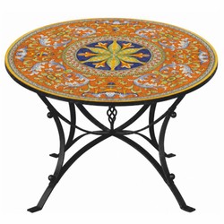 Casa Padrino table de salle à manger Art Nouveau de luxe orange / multicolore / noir Ø 140 cm - Table de jardin ronde - Fabriquée en Italie
