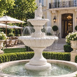 Casa Padrino Art Nouveau Fountain with Water Jet Ring White H. 240 cm - Round Garden Fountain - Elegant & Grand