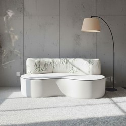 Casa Padrino divano di lusso in velluto bianco / verde 180 cm - Divano curvo per soggiorno - Mobili per soggiorno di lusso - Mobili per hotel