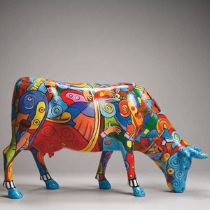 Casa Padrino sculpture décorative XXL vache multicolore 220 cm - Figurine de jardin grandeur nature - Figurine animale XXL - Décoration jardin