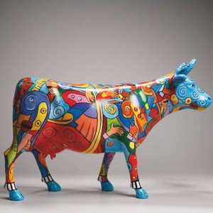 Casa Padrino sculpture décorative XXL vache multicolore 225 cm - Figurine de jardin grandeur nature - Figurine animale XXL - Décoration jardin