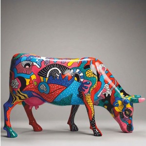 Casa Padrino sculpture décorative XXL vache multicolore 220 cm - Sculpture de jardin XXL - Figurine animale grandeur nature - Décoration jardin