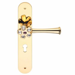 Casa Padrino Art Nouveau Door Handle Set with Crystal Glass Gold / Purple 30 cm - Door Handles with Plates - Art Nouveau Accessories - Made in Italy