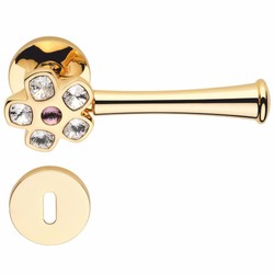 Casa Padrino Art Nouveau Door Handle Set with Crystal Glass Gold / Purple 16.3 cm - Door Handles with Rosettes - Made in Italy