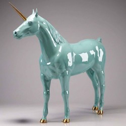 Casa Padrino scultura decorativa XXL unicorno cavallo turchese / oro 245 cm - Figura decorativa a grandezza naturale - Figura animale XXL