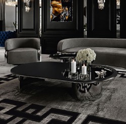 Casa Padrino Luxury Coffee Table Black / Silver 150 cm - Oval Living Room Table - Hotel Furniture - Living Room Furniture - Luxury Furniture