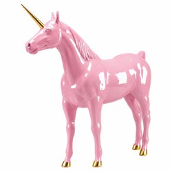 Casa Padrino scultura decorativa XXL unicorno cavallo rosa / oro 245 cm - Figura decorativa a grandezza naturale - Figura animale XXL