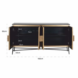 Luxus Sideboard mit 4 Türen und Marmorplatte Gold Schwarz