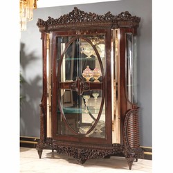 Casa Padrino Luxury Baroque Display Cabinet Dark Brown / Gold 180 x H. 245 cm - Magnificent Solid Wood Showcase with 2 Glass Doors - Baroque Furniture