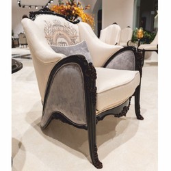 Prunkvoller Luxus Barock Wohnzimmer Hotel Sessel Creme Grau Dunkelbraun