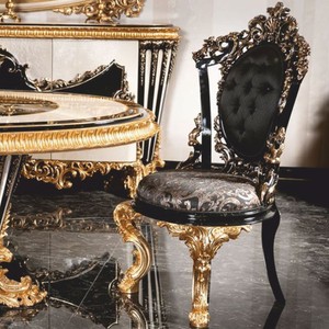 Prunkvoller Luxus Barock Esszimmer Stuhl Schwarz Gold