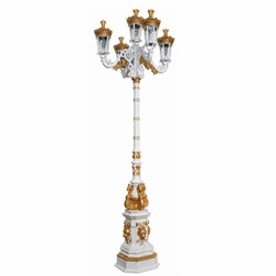 Prunkvolle Barock Gusseisen Gartenlaterne Außenstehleuchte Weiß Gold