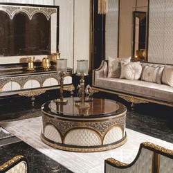 Casa Padrino tavolo soggiorno barocco di lusso marrone / bianco / oro Ø 118 cm - Tavolino da caffè rotondo barocco - Mobili per soggiorno barocco Casa Padrino tavolo soggiorno barocco di lusso marrone / bianco / oro Ø 118 cm - Tavolino da caffè rotondo barocco - Mobili per soggiorno barocco