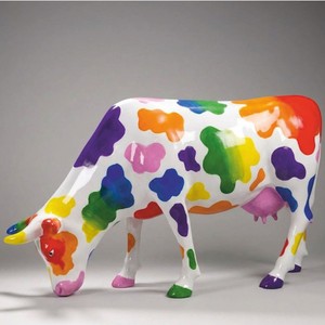 Casa Padrino sculpture décorative XXL vache blanc / multicolore 220 cm - Sculpture de jardin grandeur nature - Figurine animale XXL