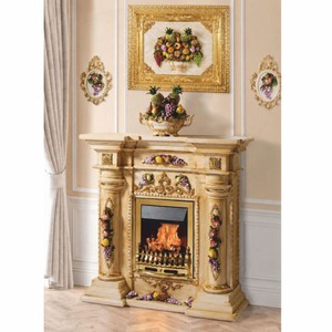Casa Padrino Luxus Barock LED Keramik Elektrokamin Beige / Bunt / Gold 135 cm - Barock Möbel - Made in Italy