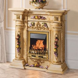 Prunkvoller Luxus Barock LED Keramik Elektrokamin Beige Bunt Gold