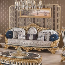 Prunkvolles Luxus Barock Hotel Wohnzimmer Sofa Grau Gold Blau