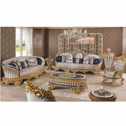 Prunkvolles Luxus Barock Hotel Wohnzimmer Sofa Grau Gold Blau