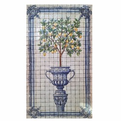 Luxus Barock Keramik Mosaik Fliesen Wangemälde Zitronenbaum Creme Blau Bunt