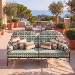 Casa Padrino divano di lusso in ferro battuto per hotel e giardini verde / bianco / nero 240 cm - Mobili per hotel e giardini