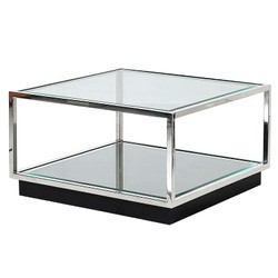 Casa Padrino Tavolino da Salotto con Piano in Vetro e Ripiano a Specchio Argento / Nero 65 cm Casa Padrino Tavolino da Salotto con Piano in Vetro e Ripiano a Specchio Argento / Nero 65 cm