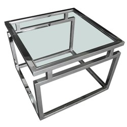 Casa Padrino Tavolino da Salotto di Lusso Argento 65 x 65 x H. 50 cm - Tavolino Quadrato in Acciaio Inox con Piano in Vetro Casa Padrino Tavolino da Salotto di Lusso Argento 65 x 65 x H. 50 cm - Tavolino Quadrato in Acciaio Inox con Piano in Vetro