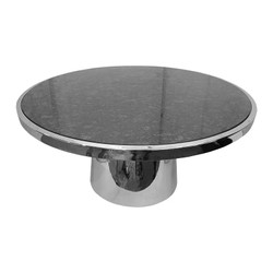 Casa Padrino Tavolino da Salotto di Lusso Antracite / Argento Ø 100 x H. 46 cm - Tavolino Rotondo con Piano in Pietra Naturale Casa Padrino Tavolino da Salotto di Lusso Antracite / Argento Ø 100 x H. 46 cm - Tavolino Rotondo con Piano in Pietra Naturale