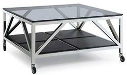 Casa Padrino Luxury Coffee Table Silver / Black 100 x 100 x H. 50 cm - Square Living Room Table with Smoked Glass Top and Castors Casa Padrino Luxury Coffee Table Silver / Black 100 x 100 x H. 50 cm - Square Living Room Table with Smoked Glass Top and Castors