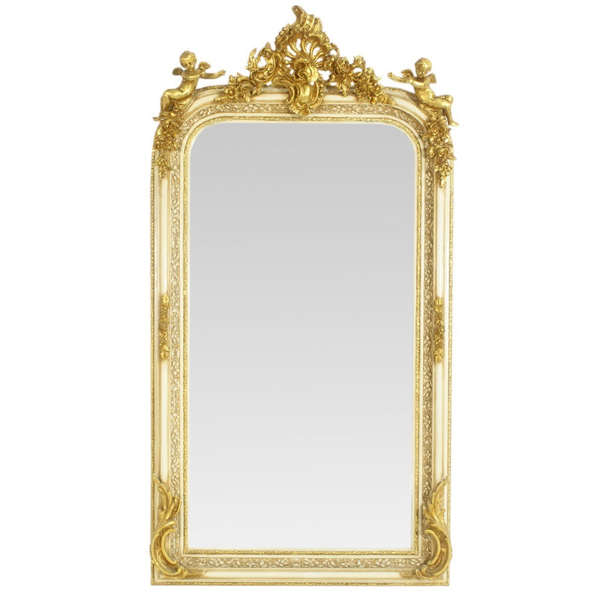 Casa Padrino Barock Spiegel Creme / Gold 85 x H. 160 cm - mit Engelsfiguren - Prunkvoller Wandspiegel im Barockstil - Antik Stil Garderoben Spiegel - Wohnzimmer Spiegel - Barock Möbel Casa Padrino Barock Spiegel Creme / Gold 85 x H. 160 cm - mit Engelsfiguren - Prunkvoller Wandspiegel im Barockstil - Antik Stil Garderoben Spiegel - Wohnzimmer Spiegel - Barock Möbel