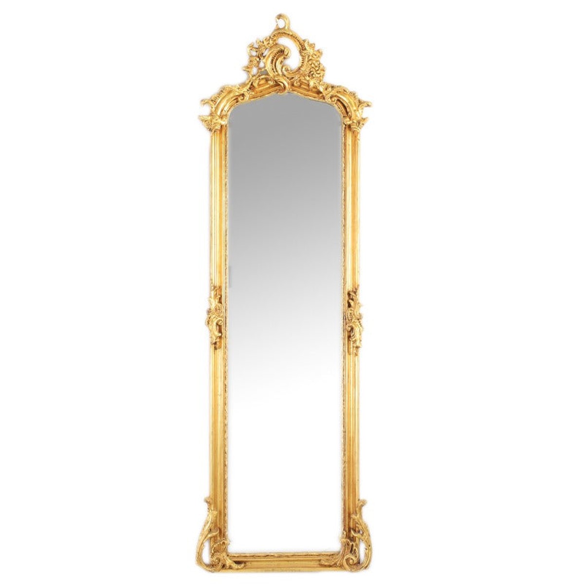 Casa Padrino baroque standing mirror Gold 55 x H. 175 cm - with shell crest - Handmade antique style full length mirror - Cloakroom mirror - Bedroom mirror - Baroque furniture Casa Padrino baroque standing mirror Gold 55 x H. 175 cm - with shell crest - Handmade antique style full length mirror - Cloakroom mirror - Bedroom mirror - Baroque furniture