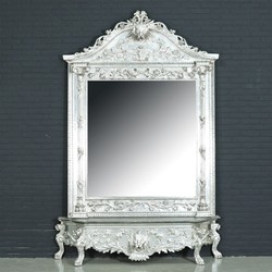 Casa Padrino luxury baroque console with mirror Silver 170 x H. 260 cm - with lion head - Magnificent console table with wall mirror - Antique style hallway furniture - Baroque furniture