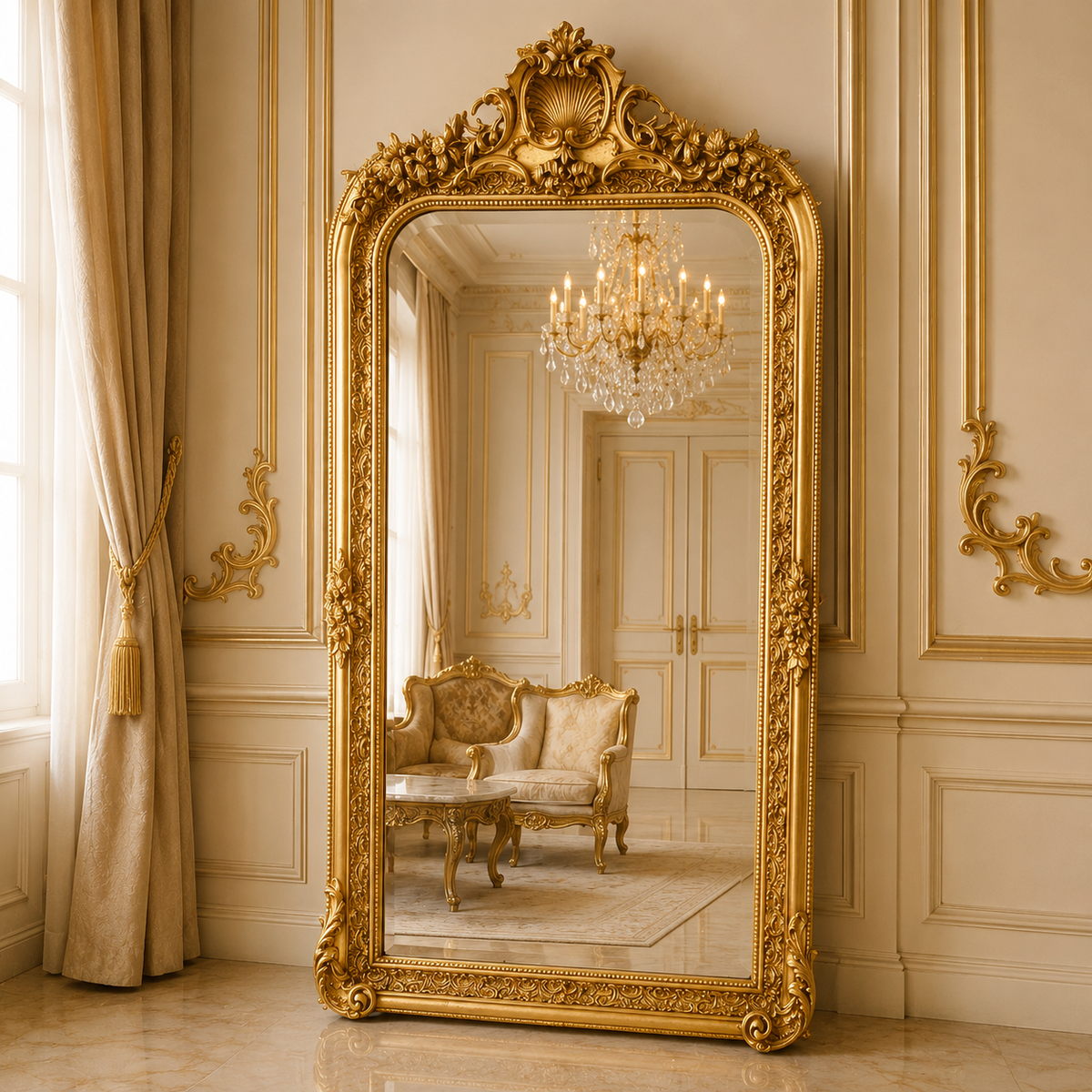 Casa Padrino Barock Spiegel Gold 80 x H. 160 cm - Prunkvoller Wandspiegel im Barockstil - Antik Stil Garderoben Spiegel - Wohnzimmer Spiegel - Barock Möbel Casa Padrino Barock Spiegel Gold 80 x H. 160 cm - Prunkvoller Wandspiegel im Barockstil - Antik Stil Garderoben Spiegel - Wohnzimmer Spiegel - Barock Möbel