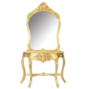 Casa Padrino consolle barocca di lusso con specchio Oro 95 x H. 190 cm - con coronamento a conchiglia - Magnifica consolle con specchio da parete - Mobile da ingresso stile antico - Mobili barocchi Casa Padrino consolle barocca di lusso con specchio Oro 95 x H. 190 cm - con coronamento a conchiglia - Magnifica consolle con specchio da parete - Mobile da ingresso stile antico - Mobili barocchi