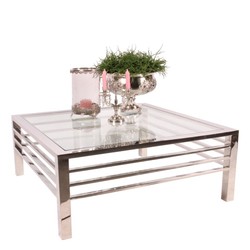 Casa Padrino Luxury Coffee Table Silver 100 x 100 x H. 40 cm - Square Living Room Table with Glass Top Casa Padrino Luxury Coffee Table Silver 100 x 100 x H. 40 cm - Square Living Room Table with Glass Top
