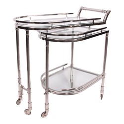 Casa Padrino Carrito Bar de Lujo Plata 75 x 41 x H. 83 cm - Carrito de Servicio con Estante de Cristal Giratorio y Ruedas Casa Padrino Carrito Bar de Lujo Plata 75 x 41 x H. 83 cm - Carrito de Servicio con Estante de Cristal Giratorio y Ruedas