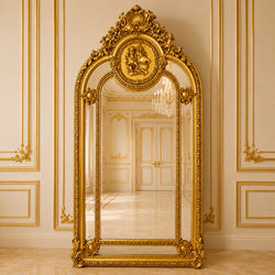 Casa Padrino espejo de pie barroco Oro 115 x H. 215 cm - con medallón de putto y remate floral - Espejo de cuerpo entero estilo antiguo hecho a mano - Espejo de guardarropa - Espejo de dormitorio - Muebles barrocos Casa Padrino espejo de pie barroco Oro 115 x H. 215 cm - con medallón de putto y remate floral - Espejo de cuerpo entero estilo antiguo hecho a mano - Espejo de guardarropa - Espejo de dormitorio - Muebles barrocos
