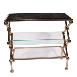 Casa Padrino Tavolo Consolle di Lusso con Piano in Pelliccia Oro / Nero 82 x 34 x A. 76 cm - Tavolino con 2 Ripiani in Vetro Casa Padrino Tavolo Consolle di Lusso con Piano in Pelliccia Oro / Nero 82 x 34 x A. 76 cm - Tavolino con 2 Ripiani in Vetro