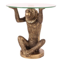 Casa Padrino Mesa Auxiliar Barroca Mono con Tablero de Cristal Al. 26,5 cm - Muebles Decorativos Barrocos