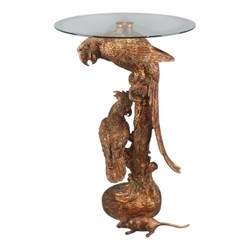 Casa Padrino Tavolino Barocco Pappagallo con Piano in Vetro A. 62 cm - Mobili Decorativi Barocchi