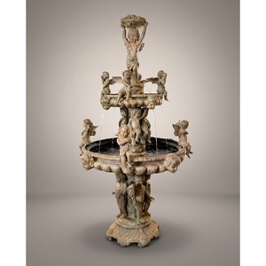 Casa Padrino fuente de bronce barroco de lujo ángel beige Ø 145 x Al. 250 cm - Magnífica fuente de jardín - Fuente decorativa para jardín