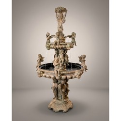 Casa Padrino Luxus Barock Bronze Springbrunnen Engel Beige Ø 145 x H. 250 cm - Prunkvoller Gartenbrunnen - Garten Deko Brunnen