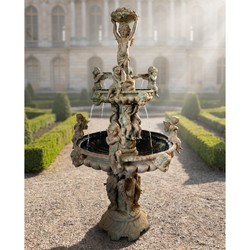 Casa Padrino Luxus Barock Bronze Springbrunnen Engel Beige Ø 145 x H. 250 cm - Prunkvoller Gartenbrunnen - Garten Deko Brunnen